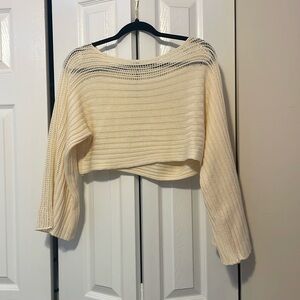 Cream long sleeve cropped top